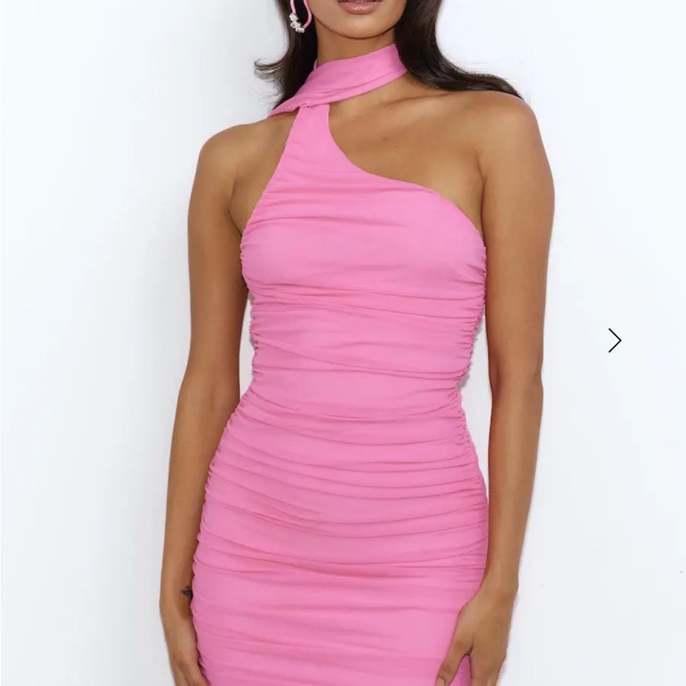 Hello Molly Scarf Neck Pink Mini Dress